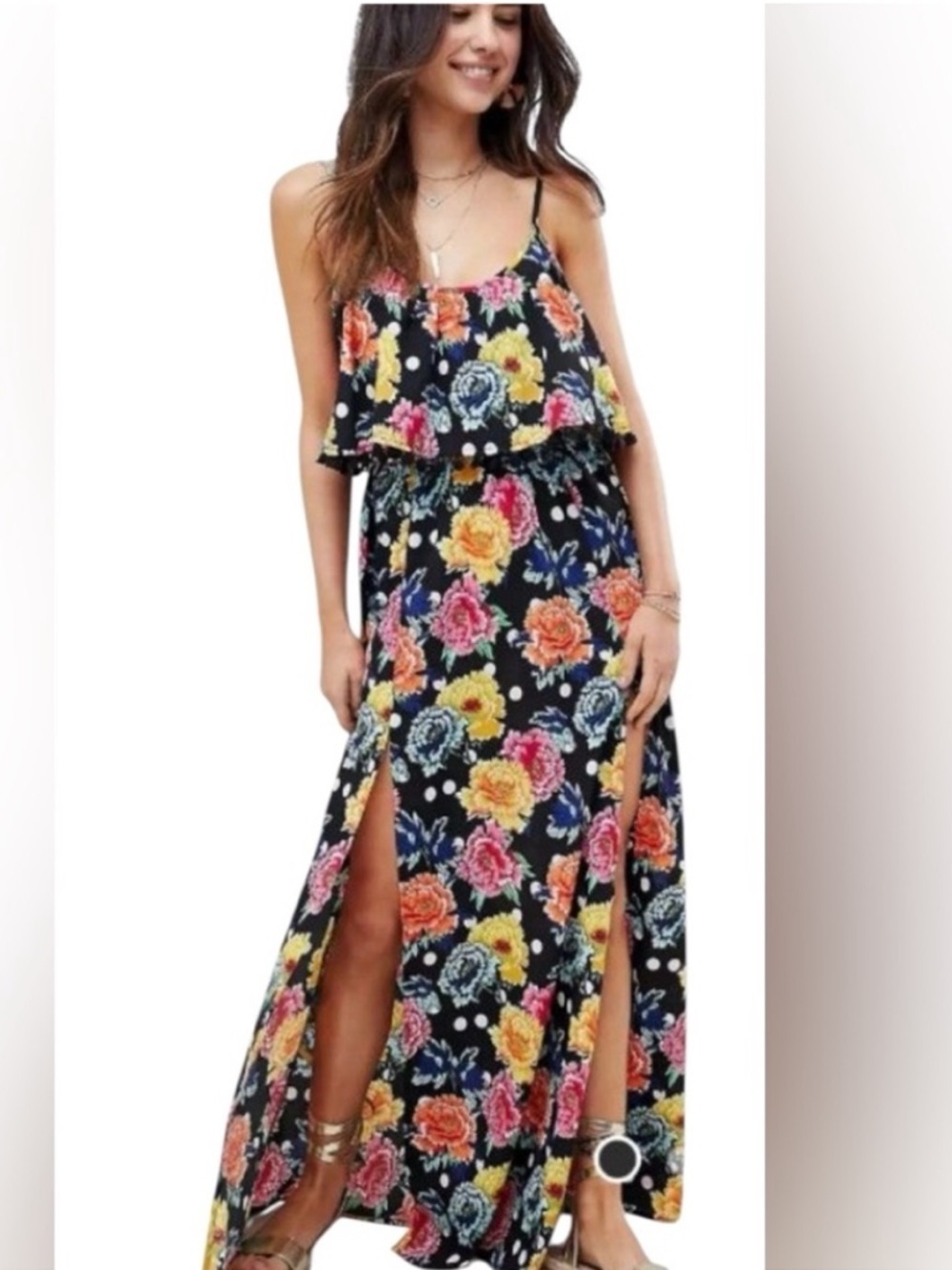 ASOS Black Floral Maxi Dress NWOT Bright Multi-Color Blooms Size 8